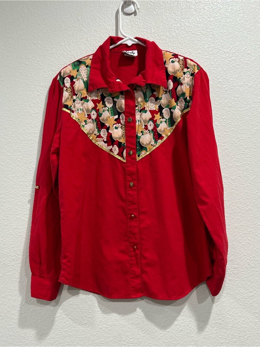 Vintage Tapestry Red Santa Claus Holiday Western Shirt Long Sleeve Button Small